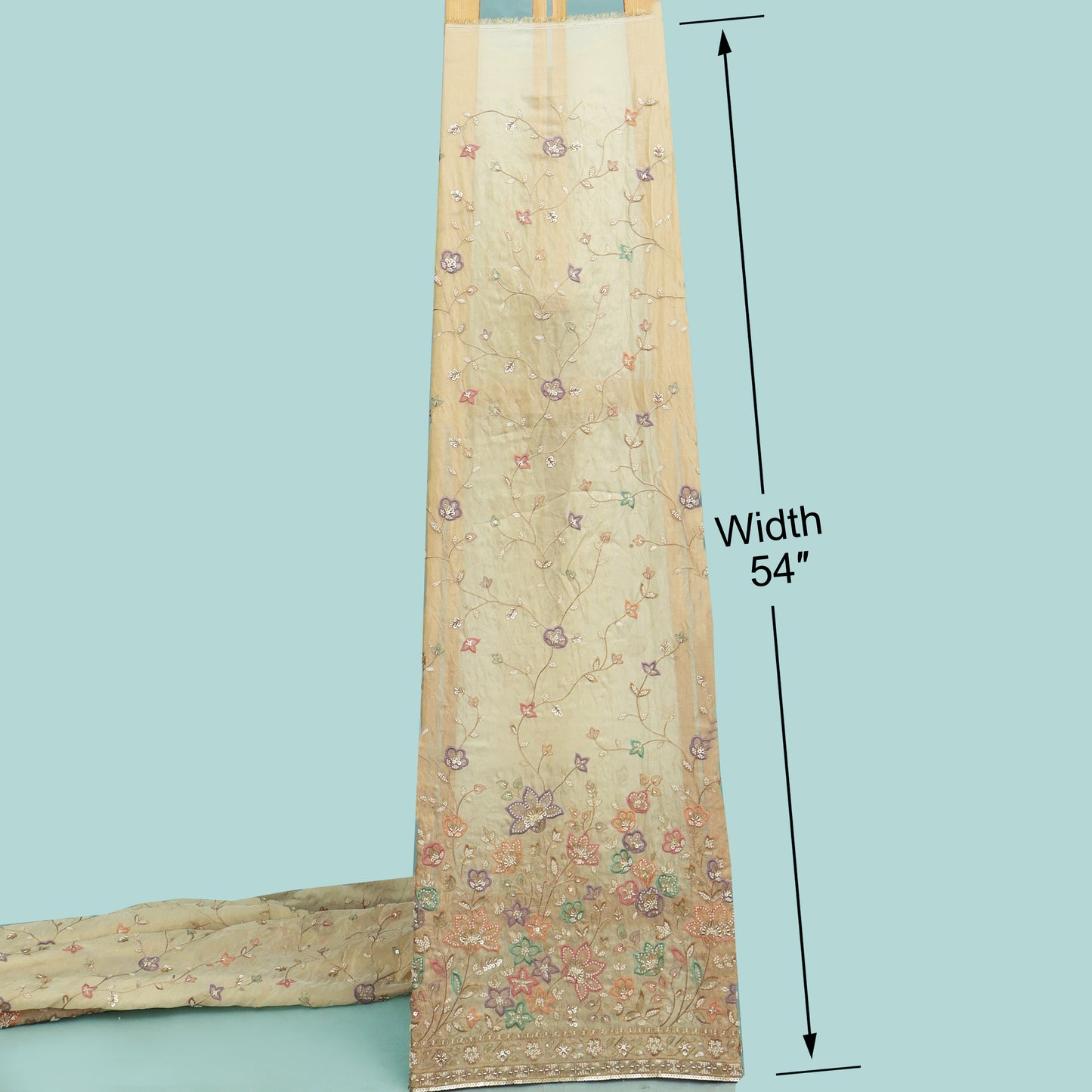 Beige Color Tissue Sequins Embroidery Fabric