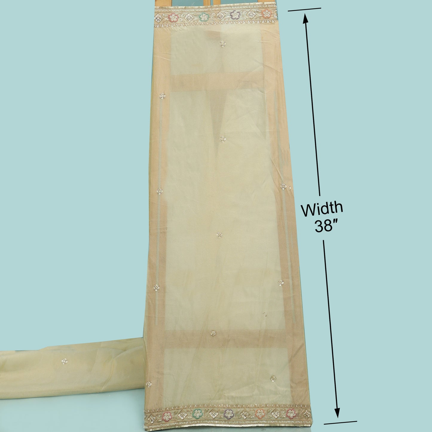 Beige Color Tissue Sequins Embroidery Fabric