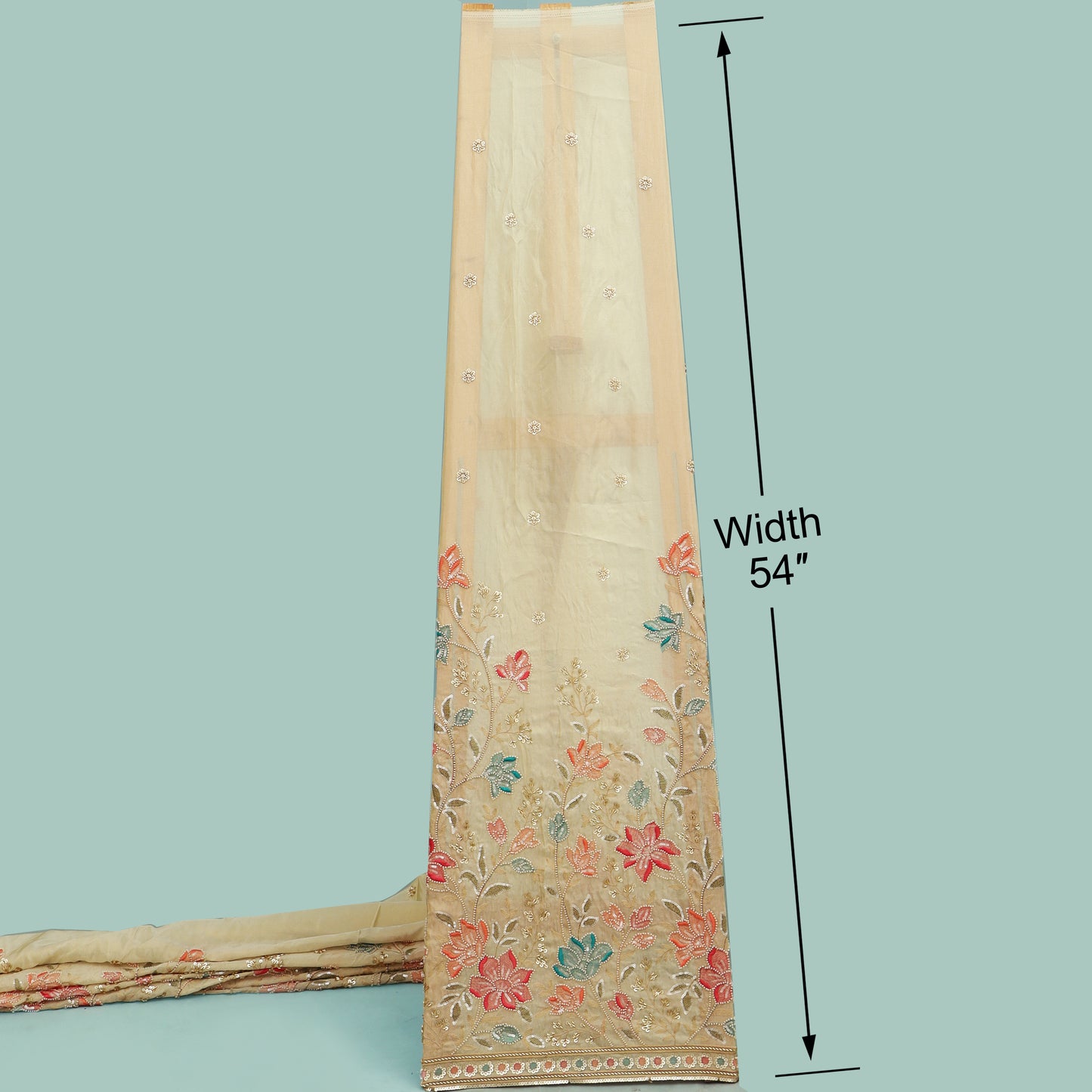 Beige Color Tissue Sequins Embroidery Fabric