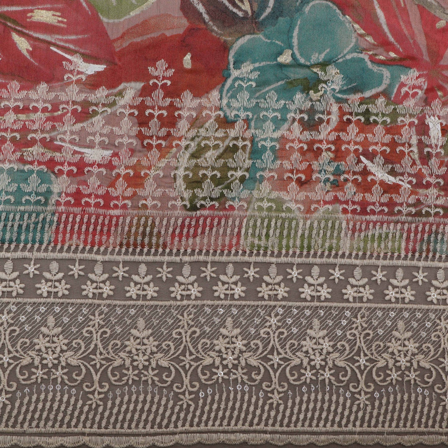 Multi-Colored Chanderi Print Embroidery Fabric