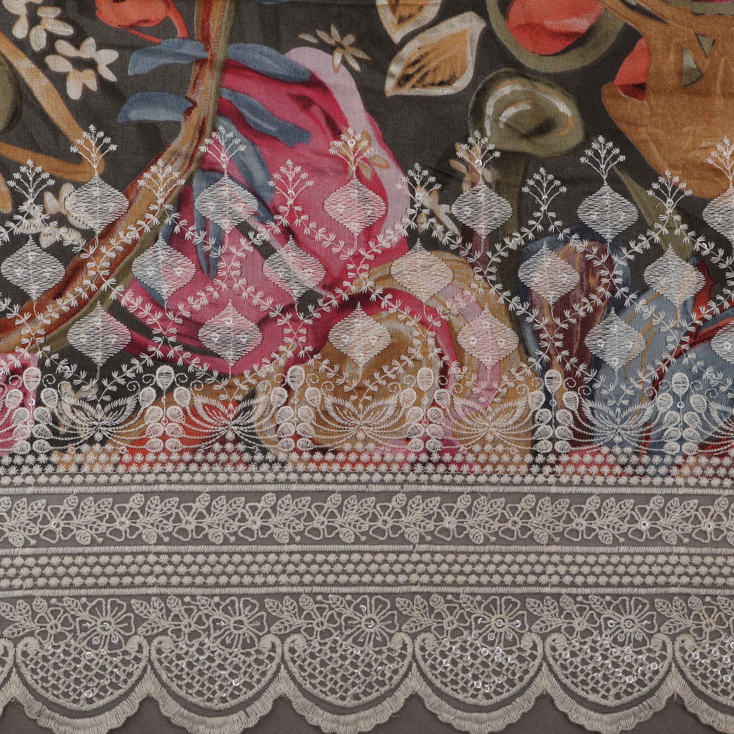 Multi-Colored Chanderi Print Embroidery Fabric