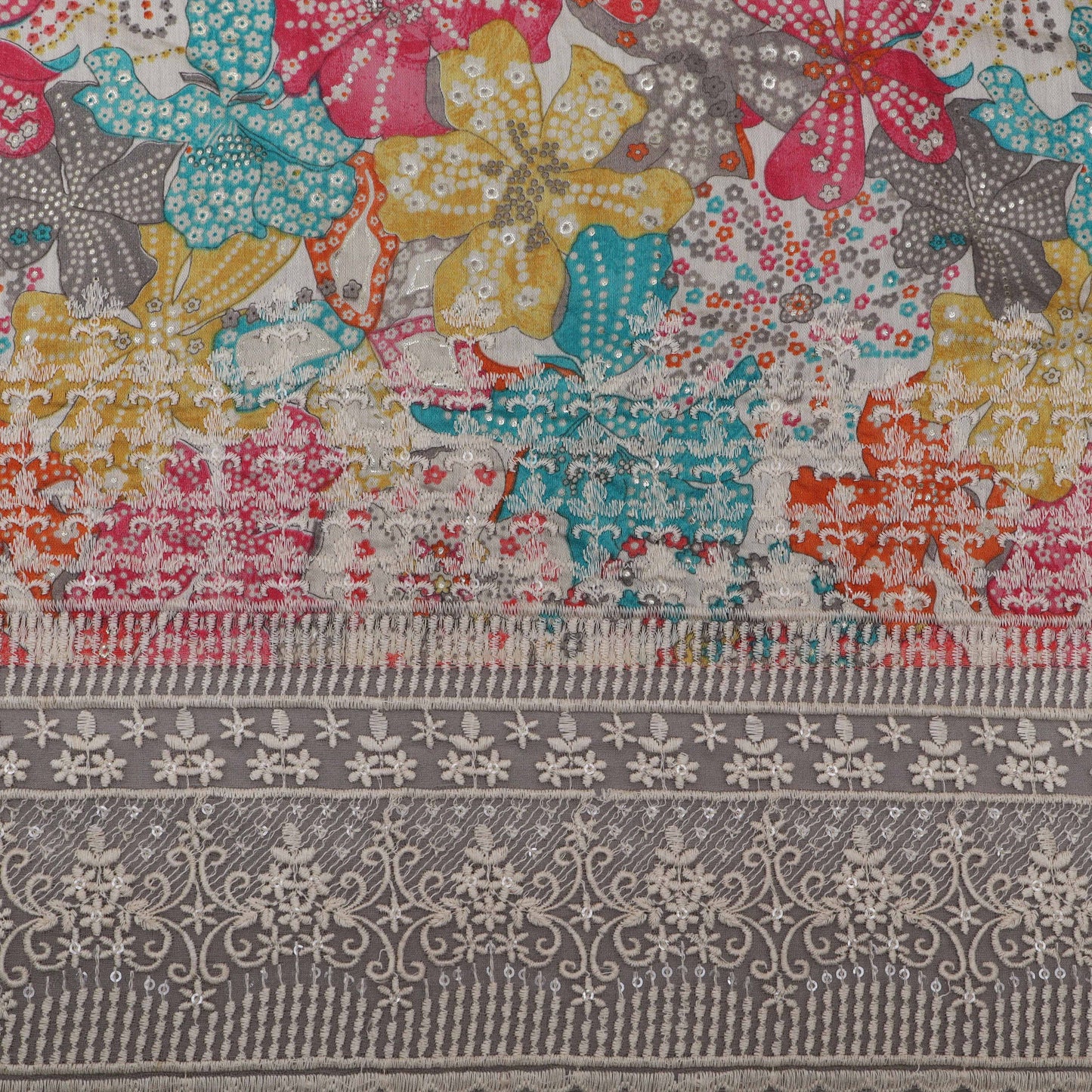Multi-Colored Chanderi Print Embroidery Fabric