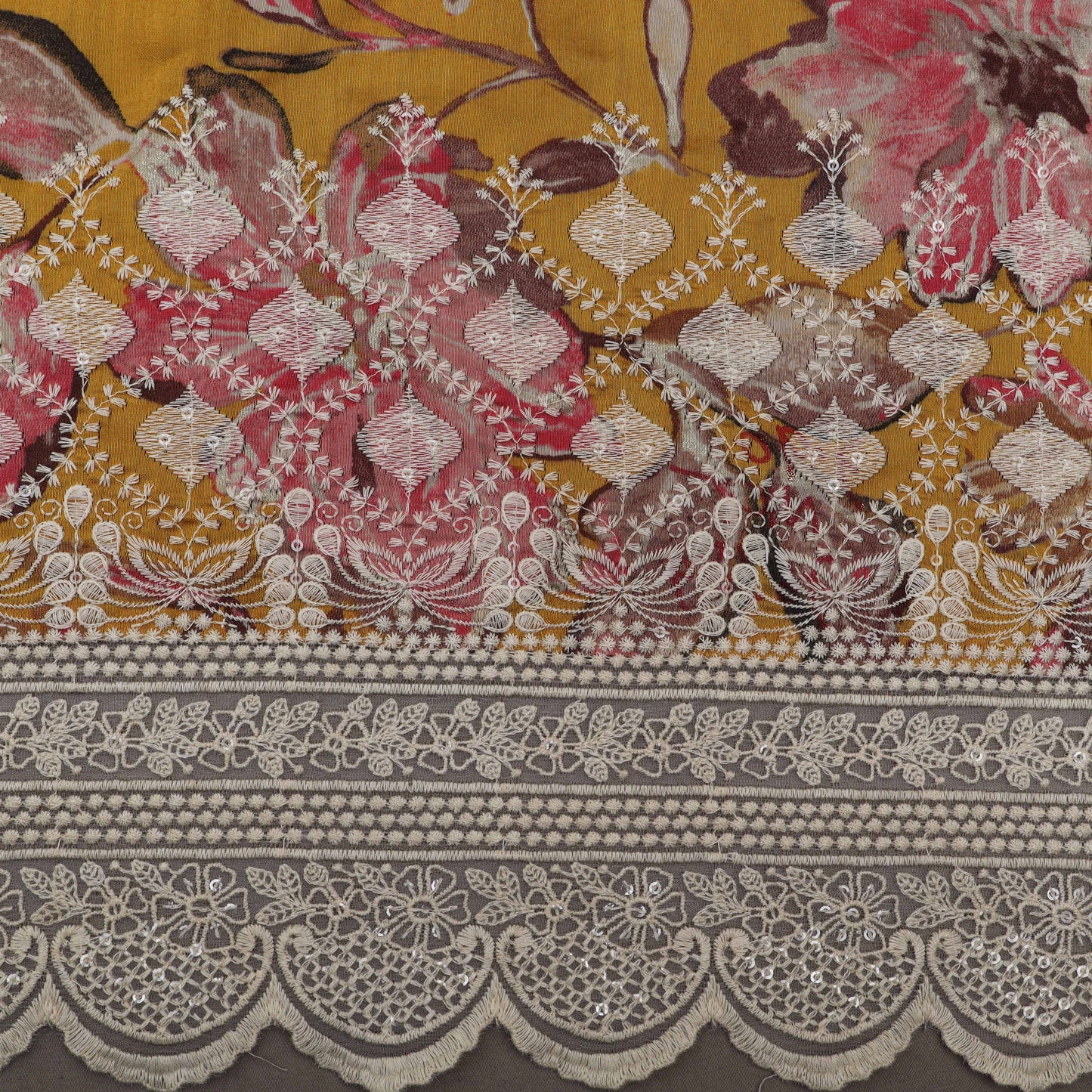 Multi-Colored Chanderi Print Embroidery Fabric