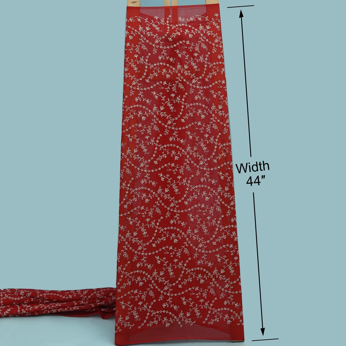 Red Color Chanderi Embroidery Fabric