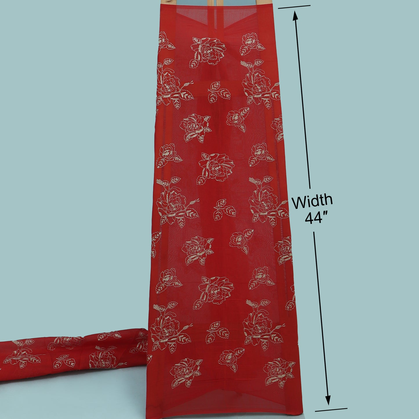 Red Color Chanderi Embroidery Fabric