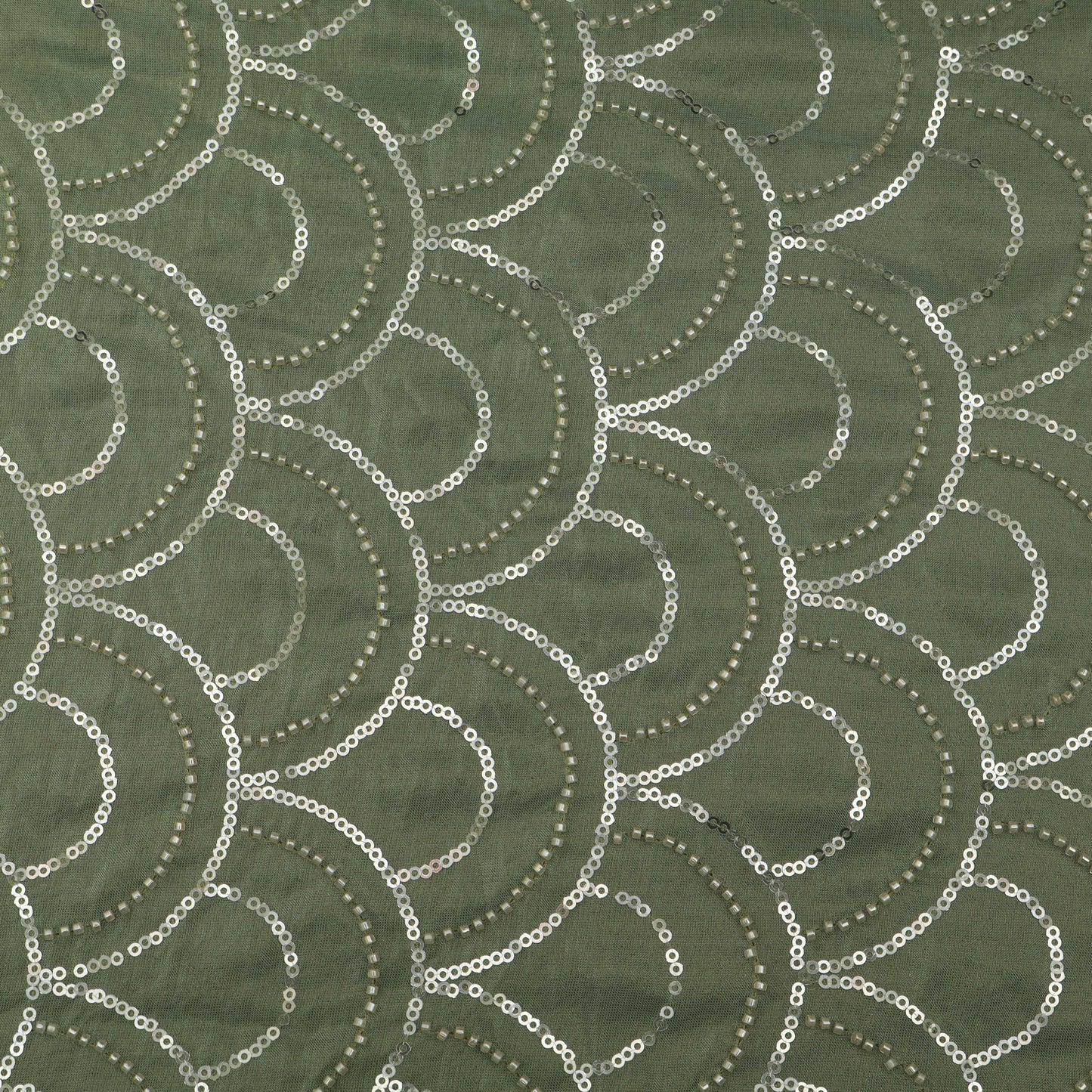 Green Color Tissue Sequins Embroidery Fabric