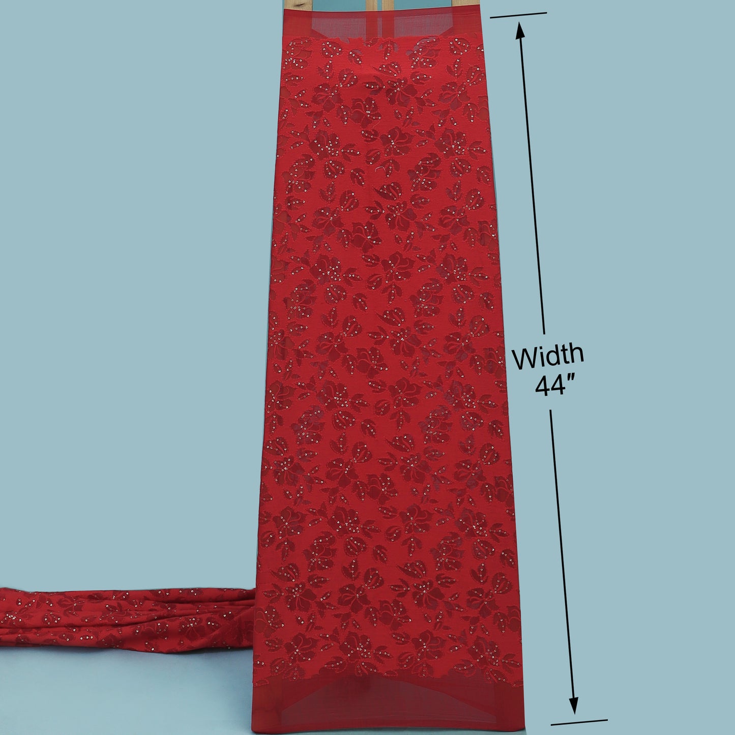 Red Color Chanderi Embroidery Fabric