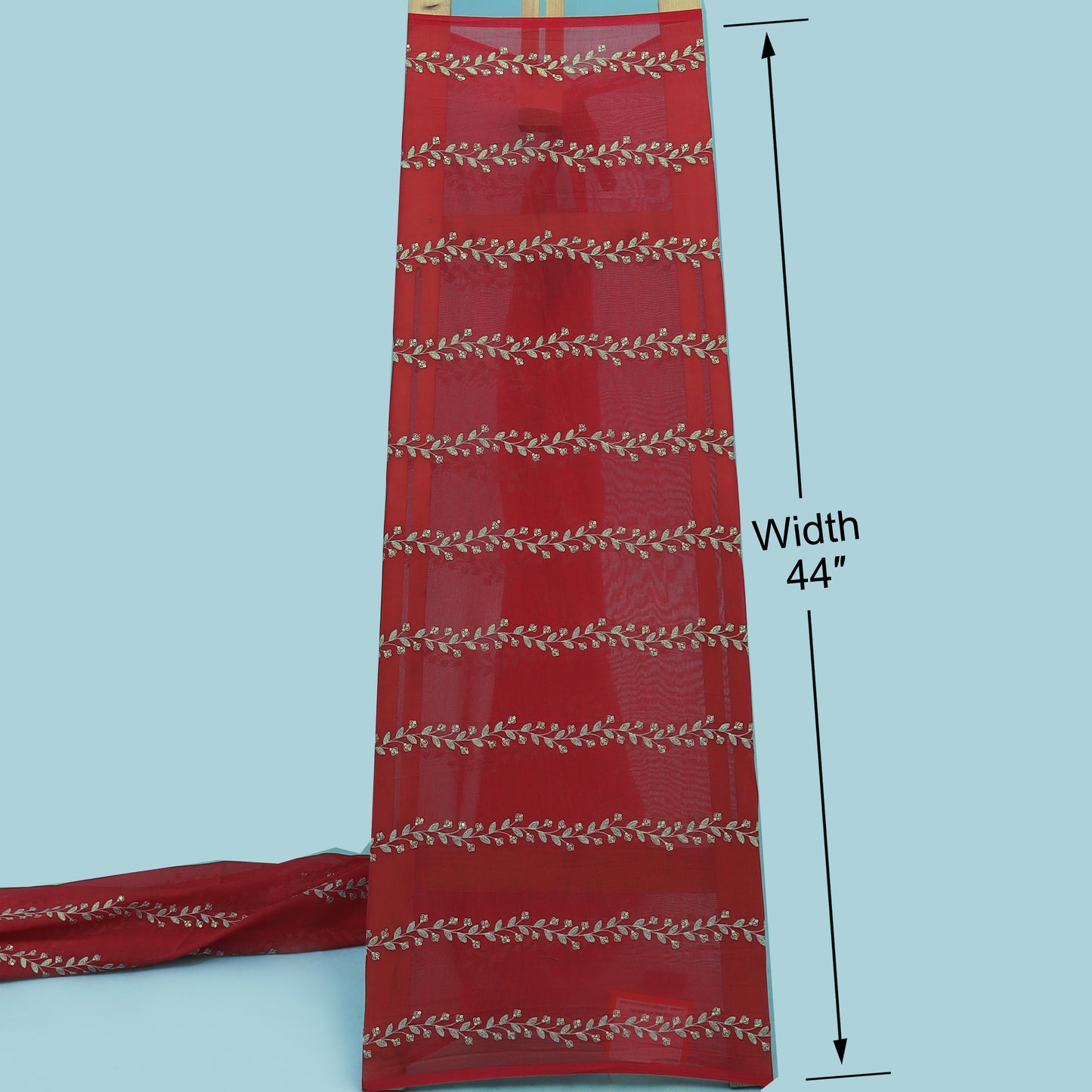 Red Color Chanderi Embroidery Fabric