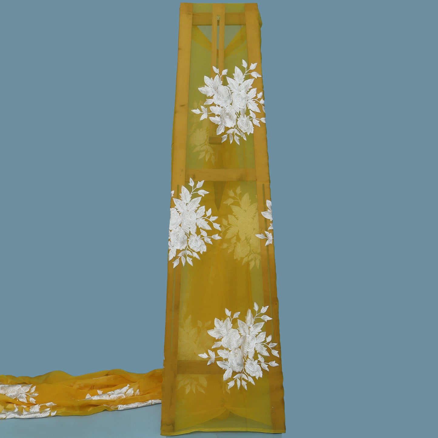 Yellow Color Organza Embroidery Fabric