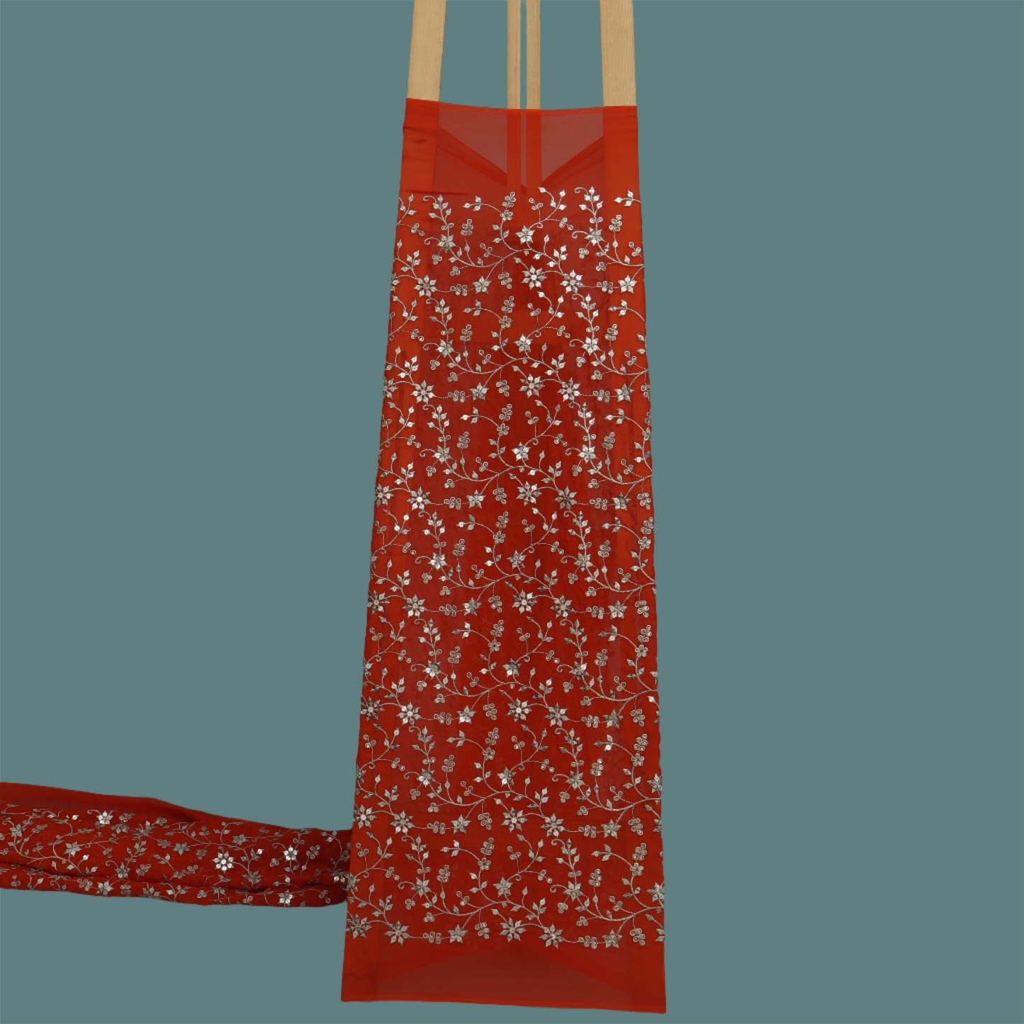 Orange Color Georgette Embroidery Fabric