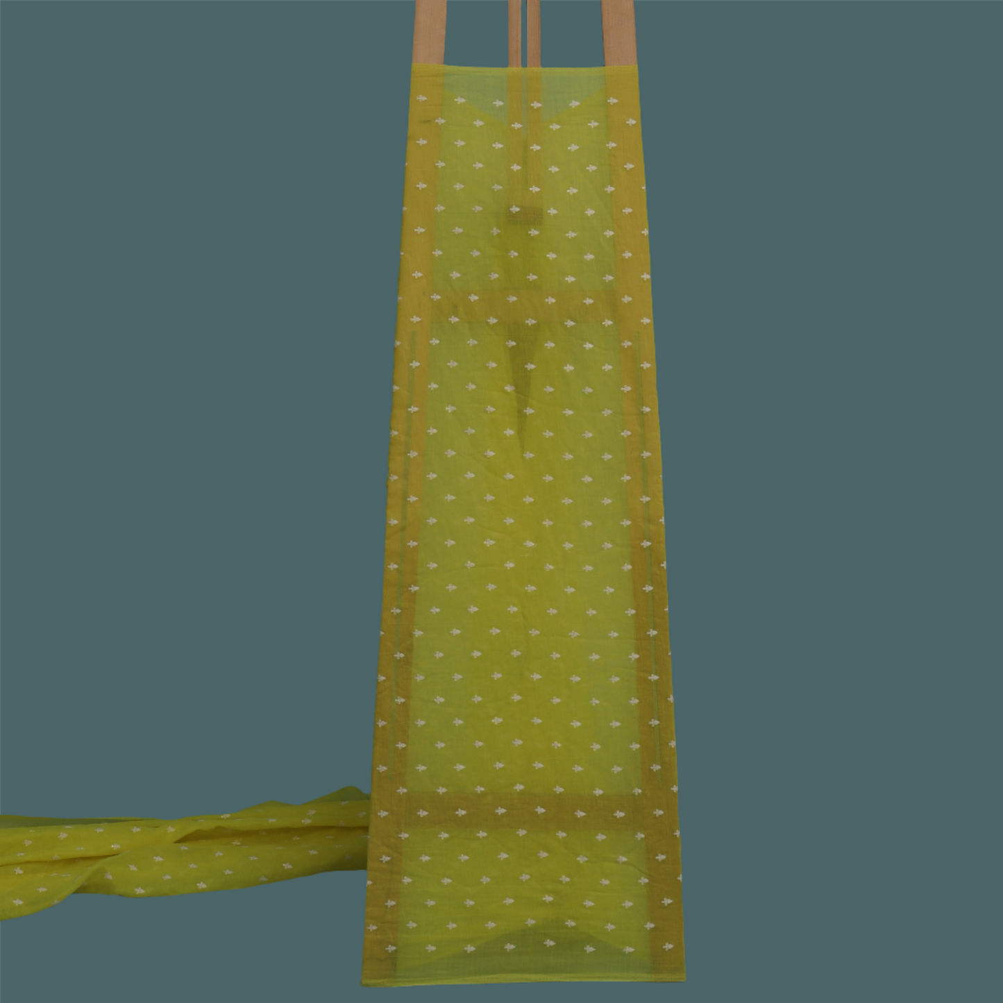 Yellow Color Chanderi Booti Embroidery Fabric