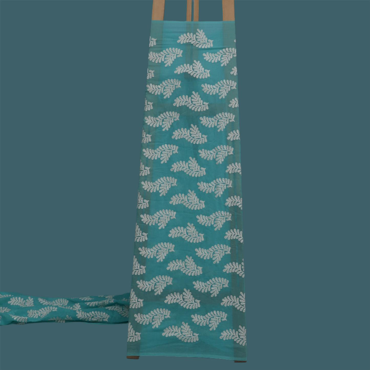 Rama Green Color Chanderi Silk Embroidery Fabric