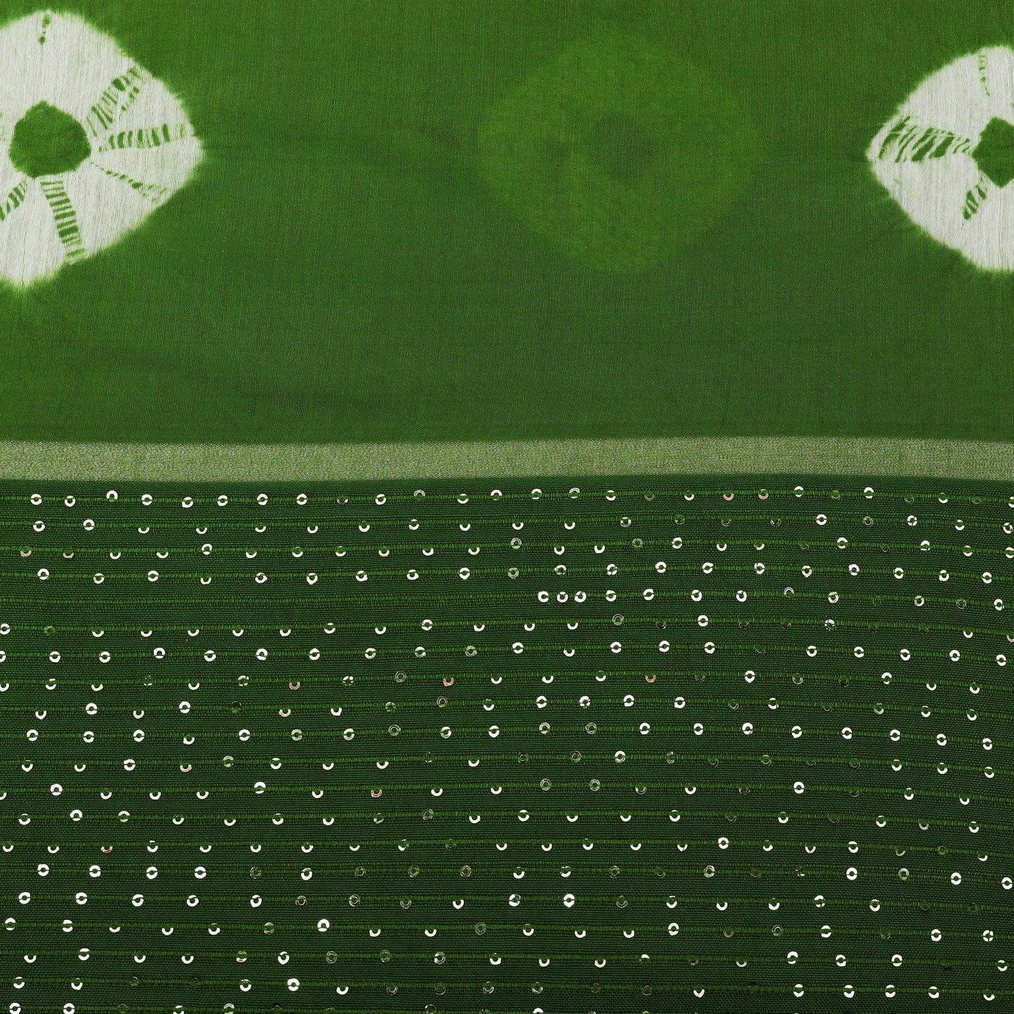 Green Color Malai Chanderi Embroidery Fabric