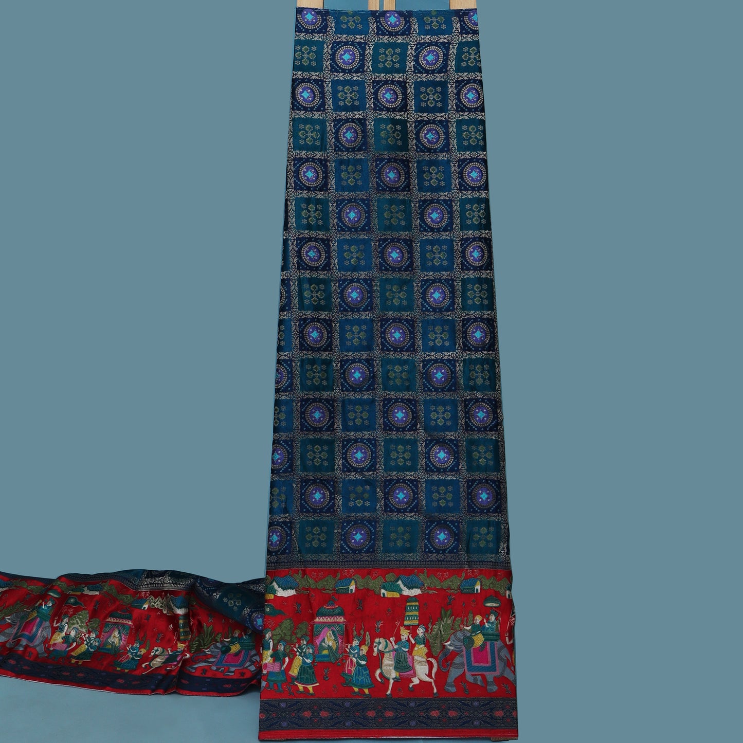 Multi Color Dola Silk Jaquard Fabric