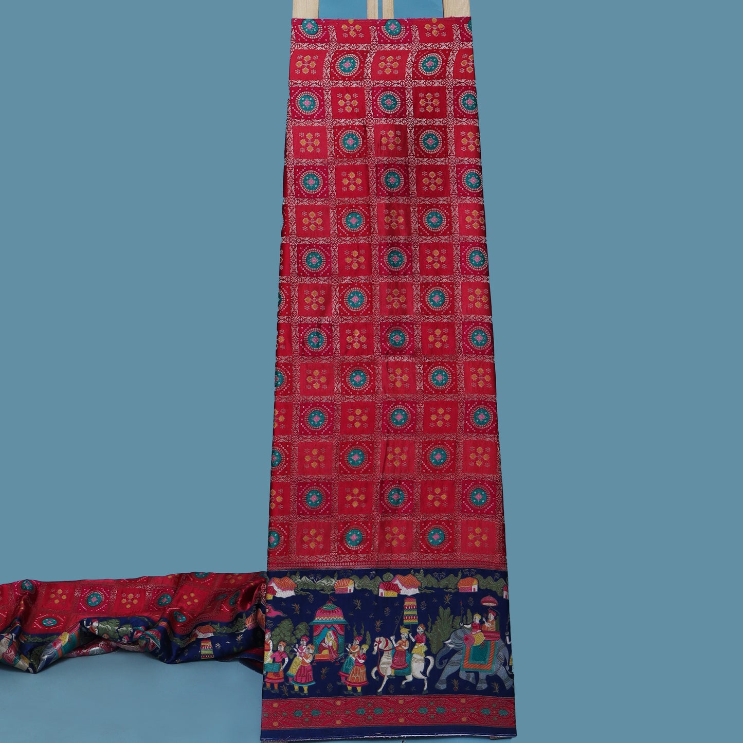 Multi Color Dola Silk Jaquard Fabric