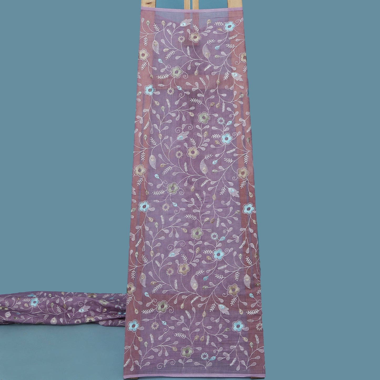Lavender Color Chanderi Embroidery Fabric