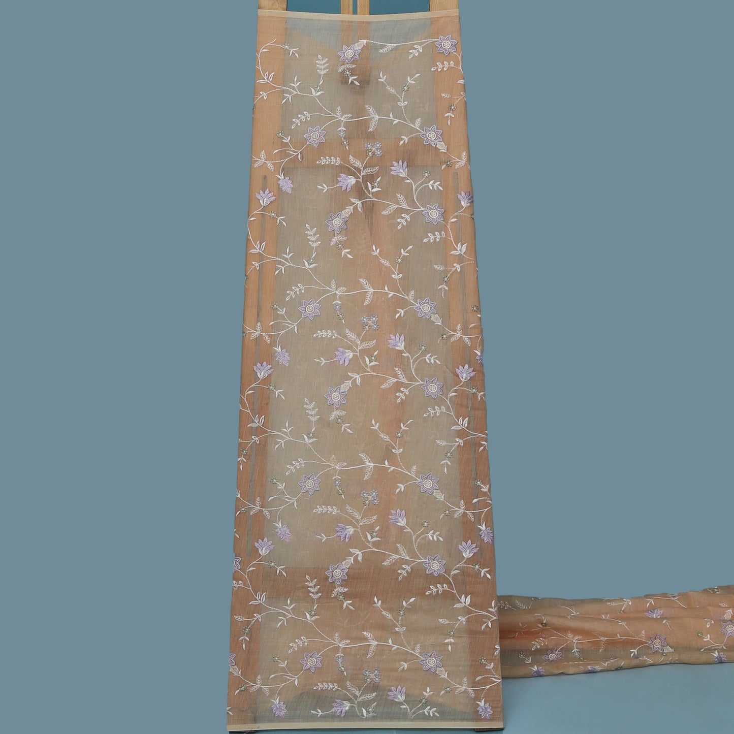 Peach Color Chanderi Embroidery Fabric