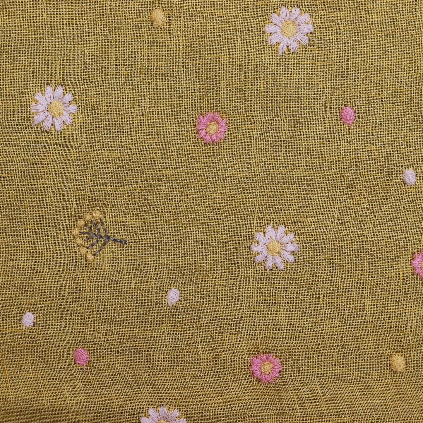 Mustard Color Linen Booti Fabric