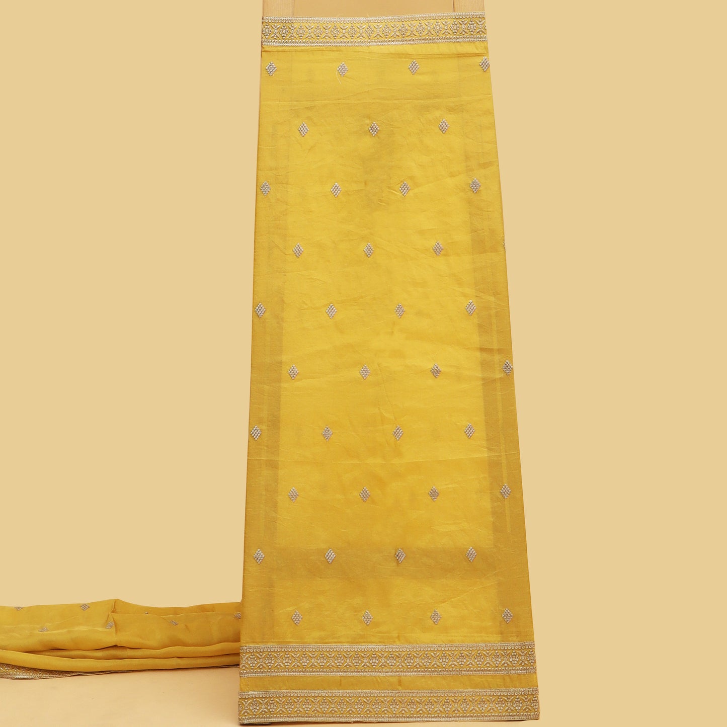 Yellow Color Tissue Embroidery Fabric