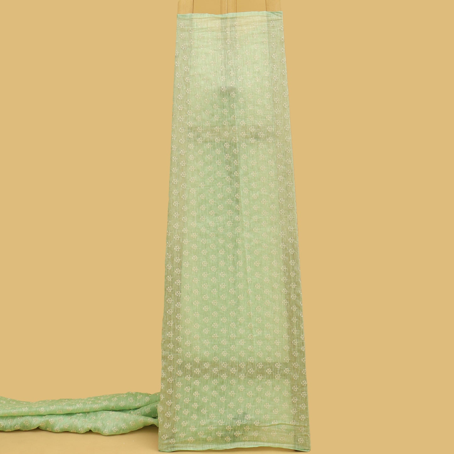 Green Color Noil Silk Embroidery Fabric