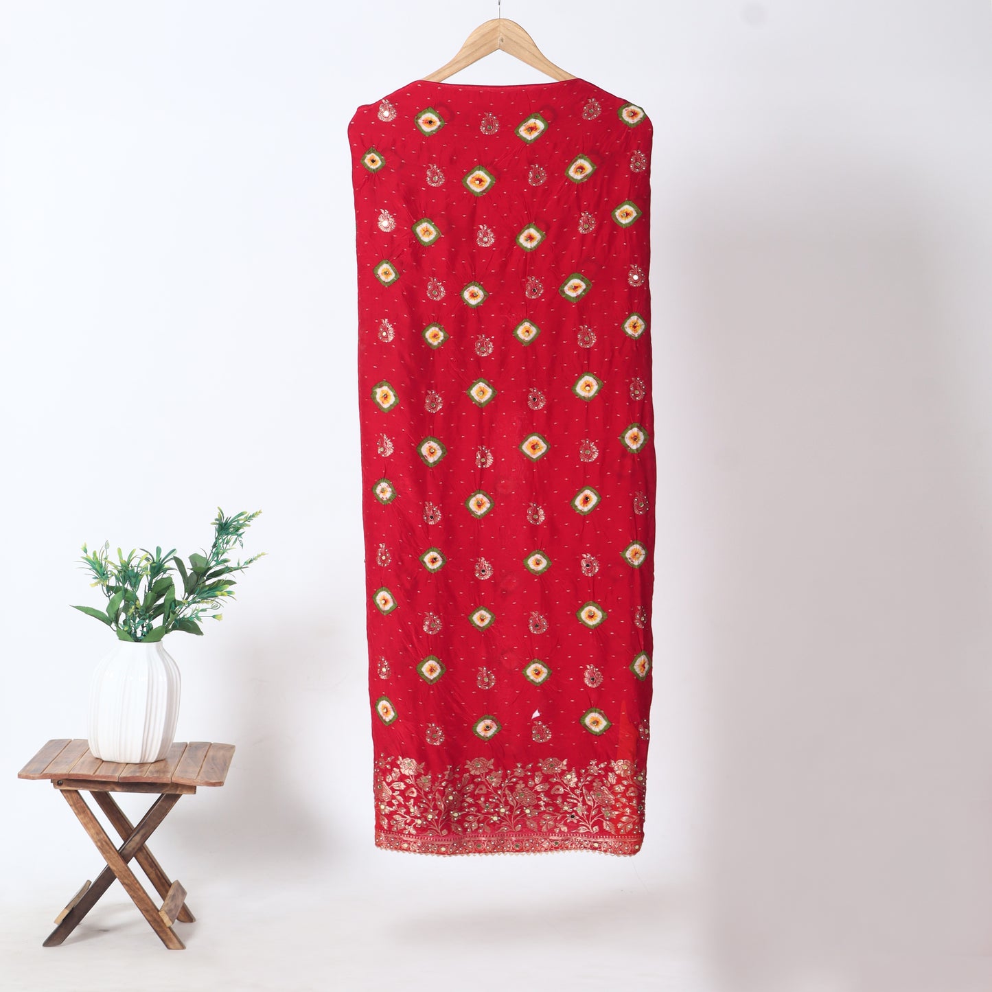 Red Unstitched Crepe Suit for Women