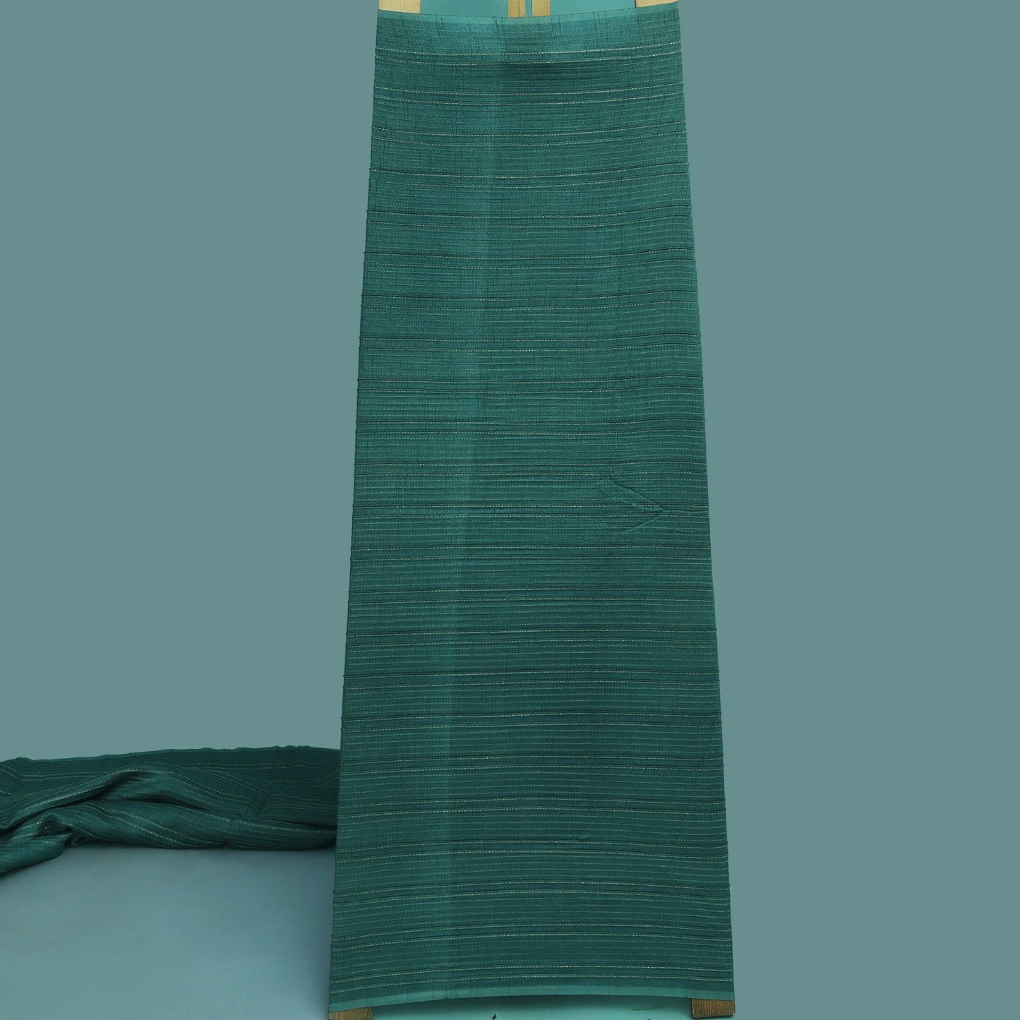 Teal Blue Color Slub Silk Pintex Fabric