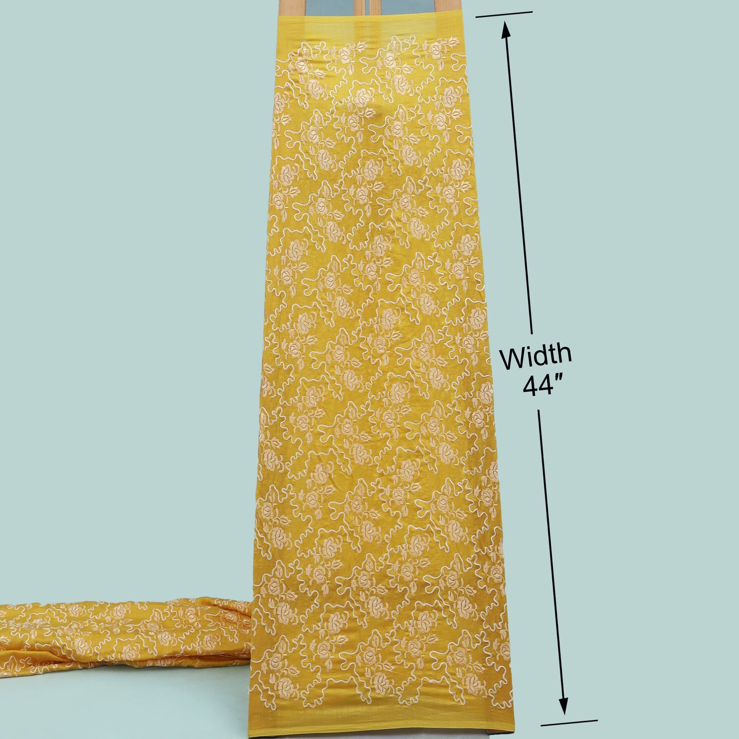 Yellow Color Chanderi Embroidery Fabric