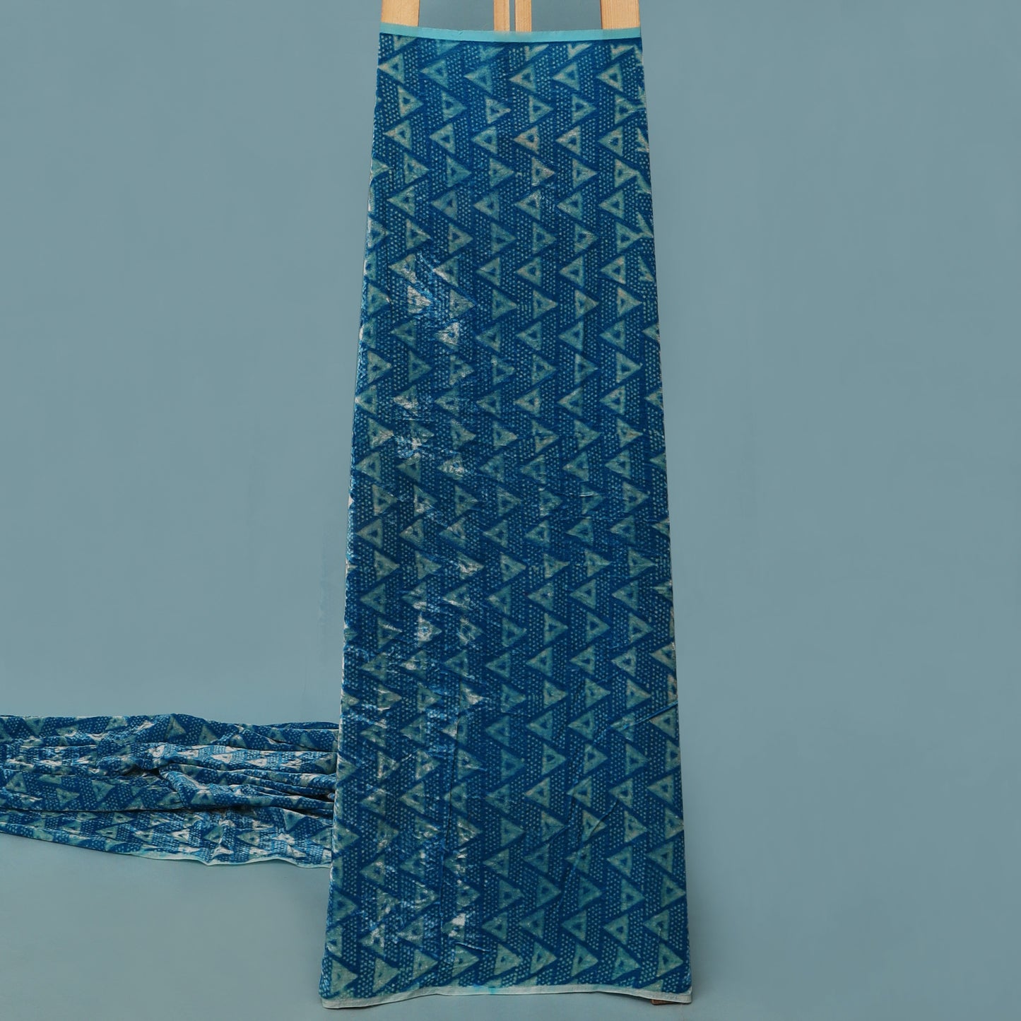 Blue Color Silk Velvet Print Fabric