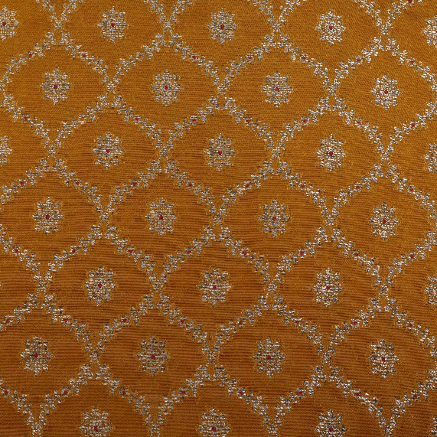 Mustard Color Katan Meena Jaal Brocade Fabric
