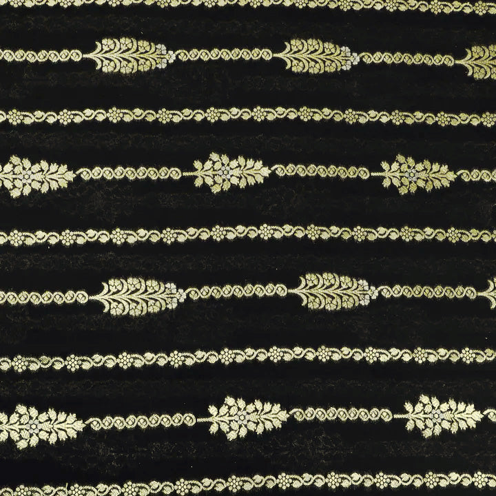 Black Color Katan Dupion Silk Brocade Fabric