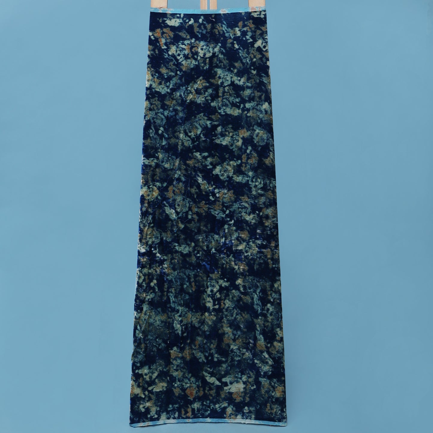 Blue Color Silk Velvet Print Fabric