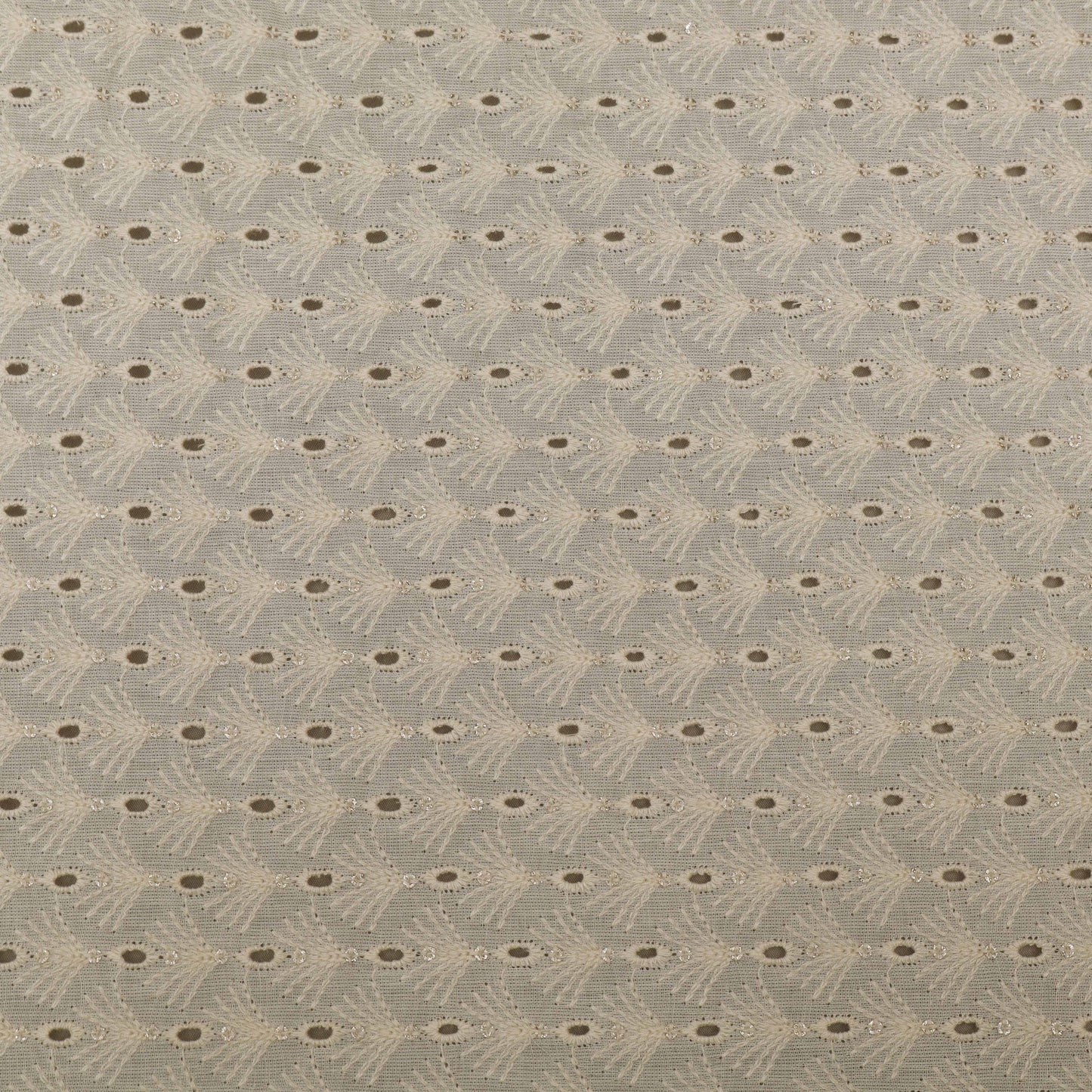 Off-White Color Cotton Chikan Embroidery Fabric