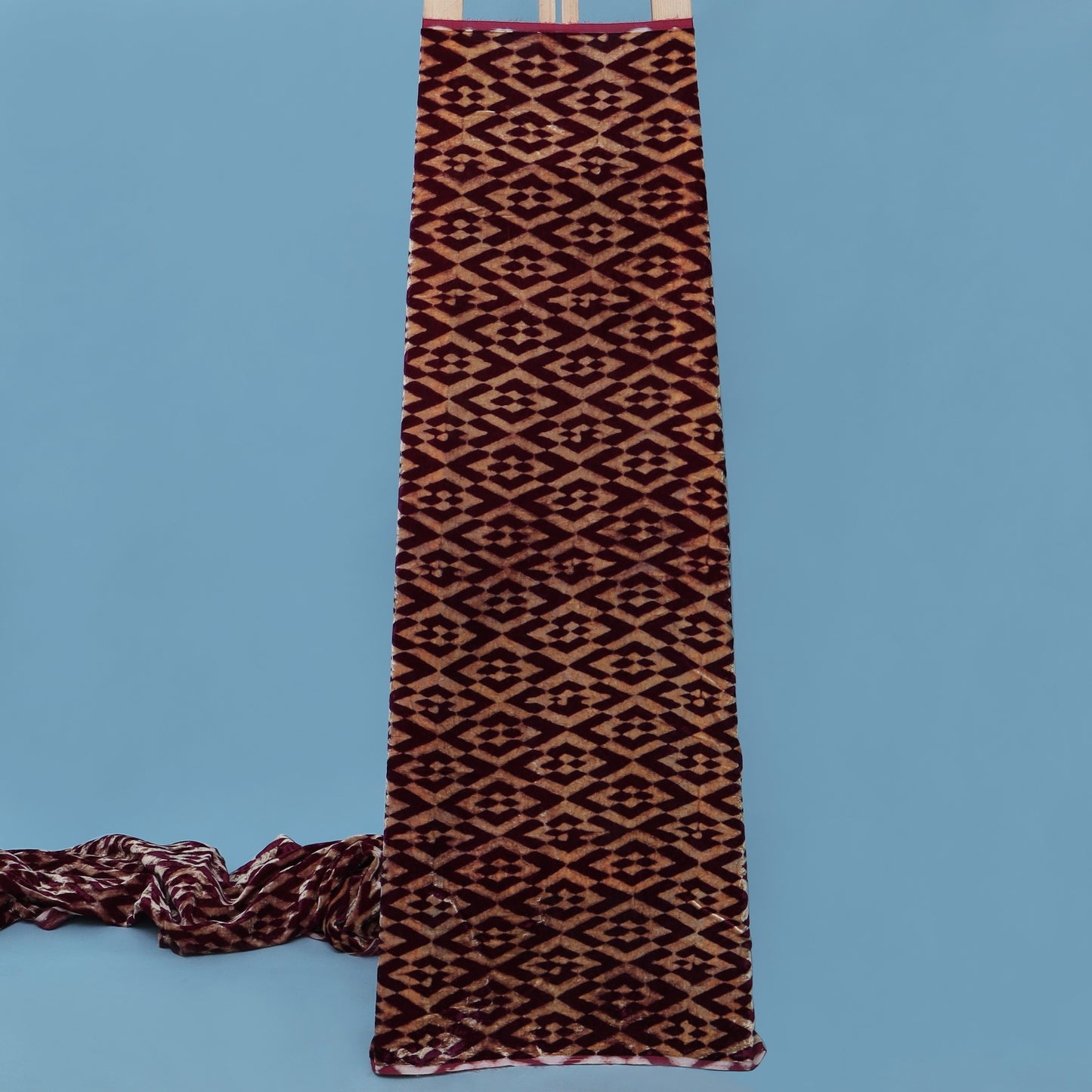 Wine Color Silk Velvet Print Fabric