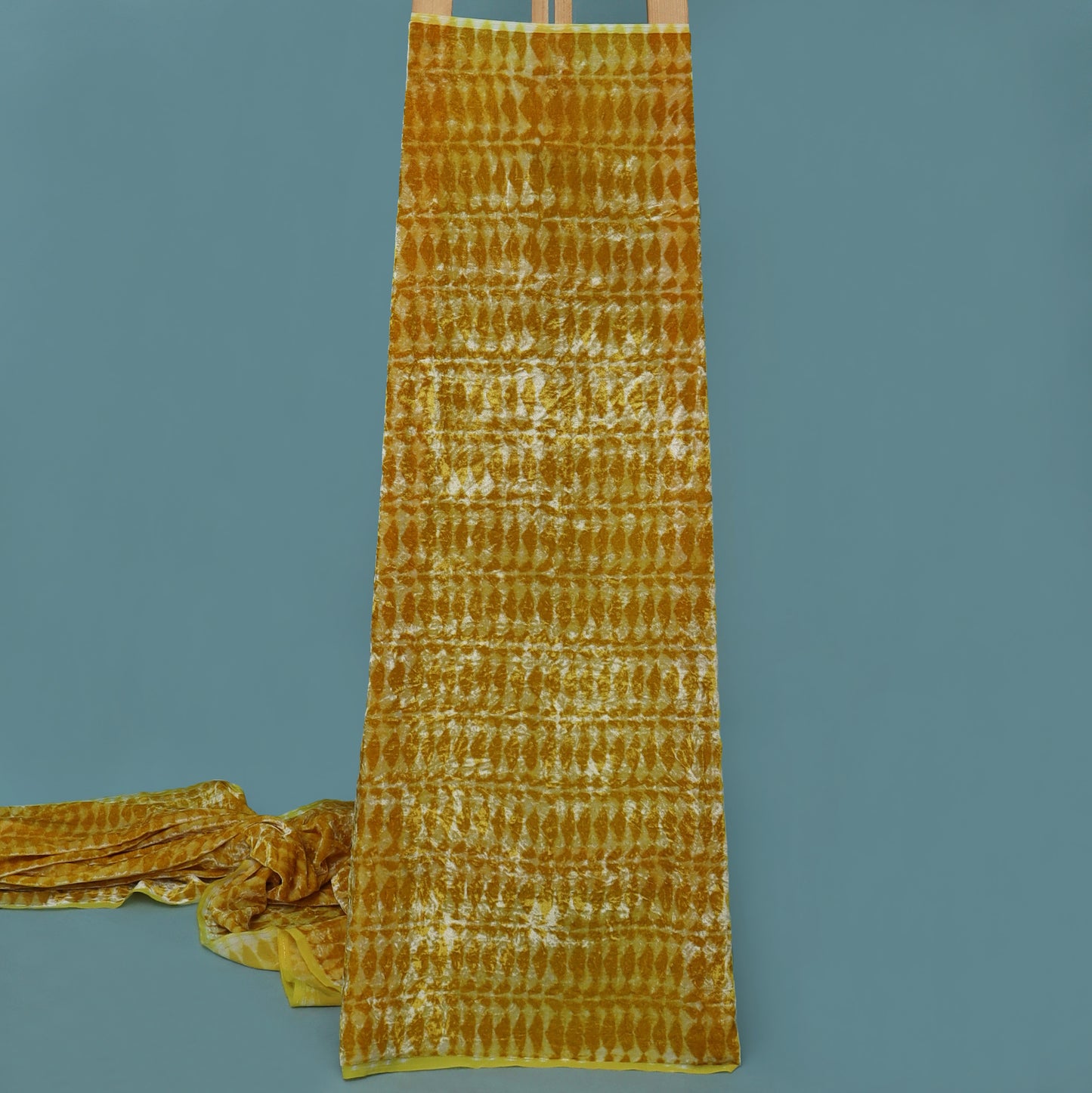 Mustard Color Silk Velvet Print Fabric