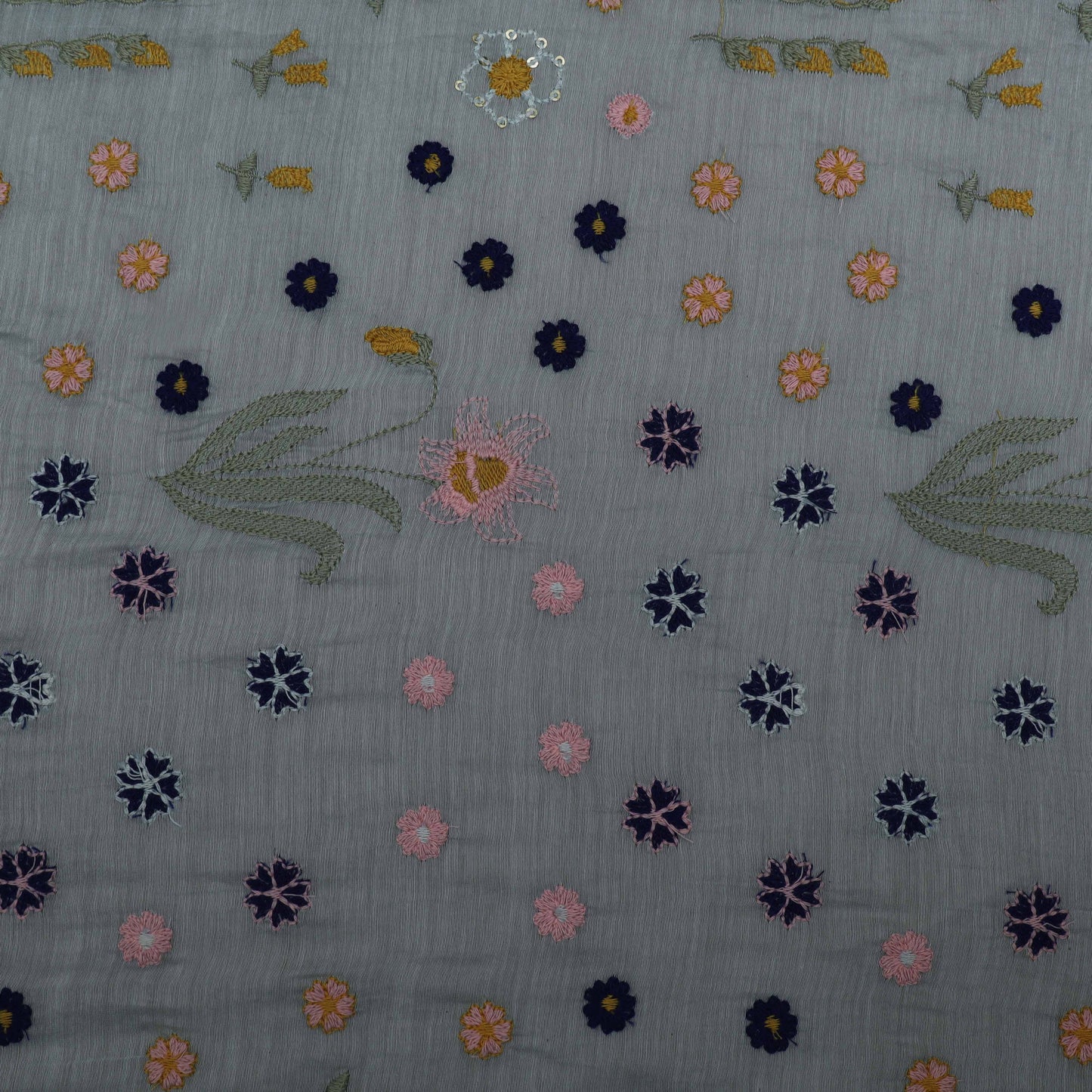 Grey Color Chanderi Booti Fabric