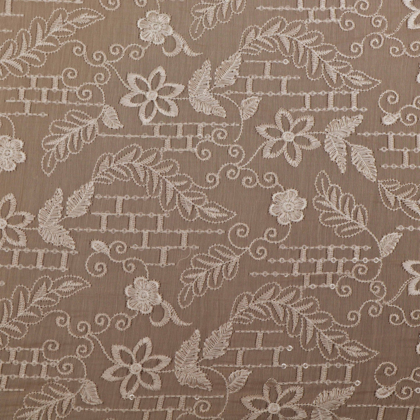 Peach Color Chanderi Embroidery Fabric