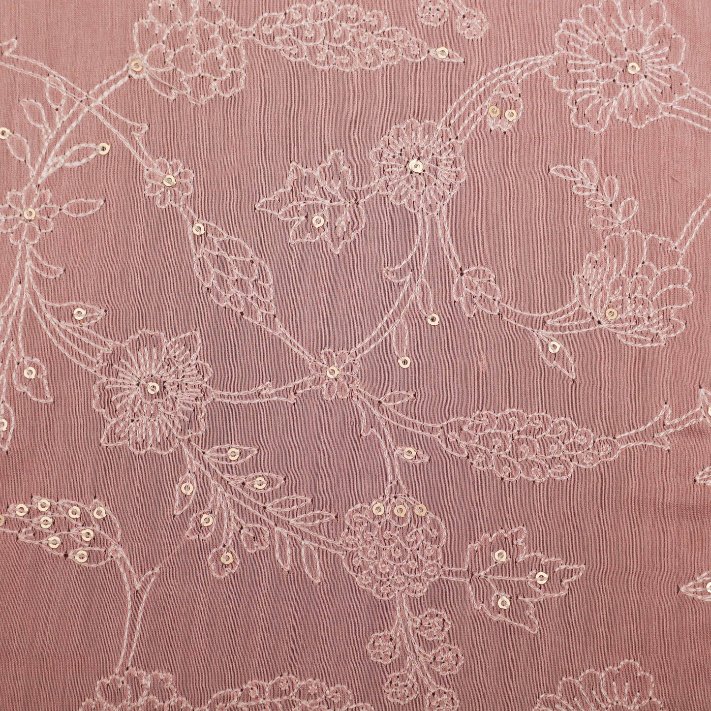 Pink Color Chanderi Embroidery Fabric