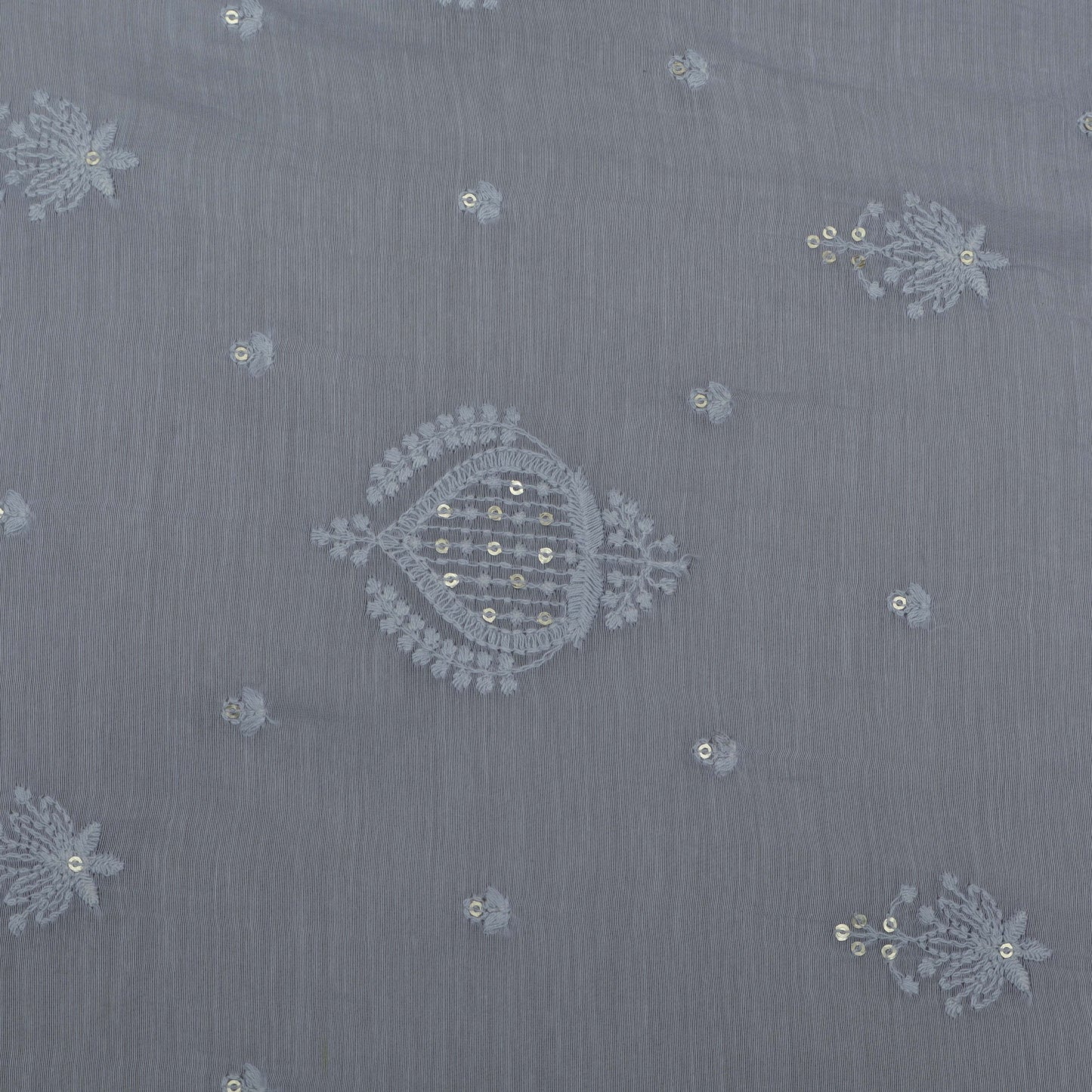 Grey Color Chanderi Embroidery Fabric