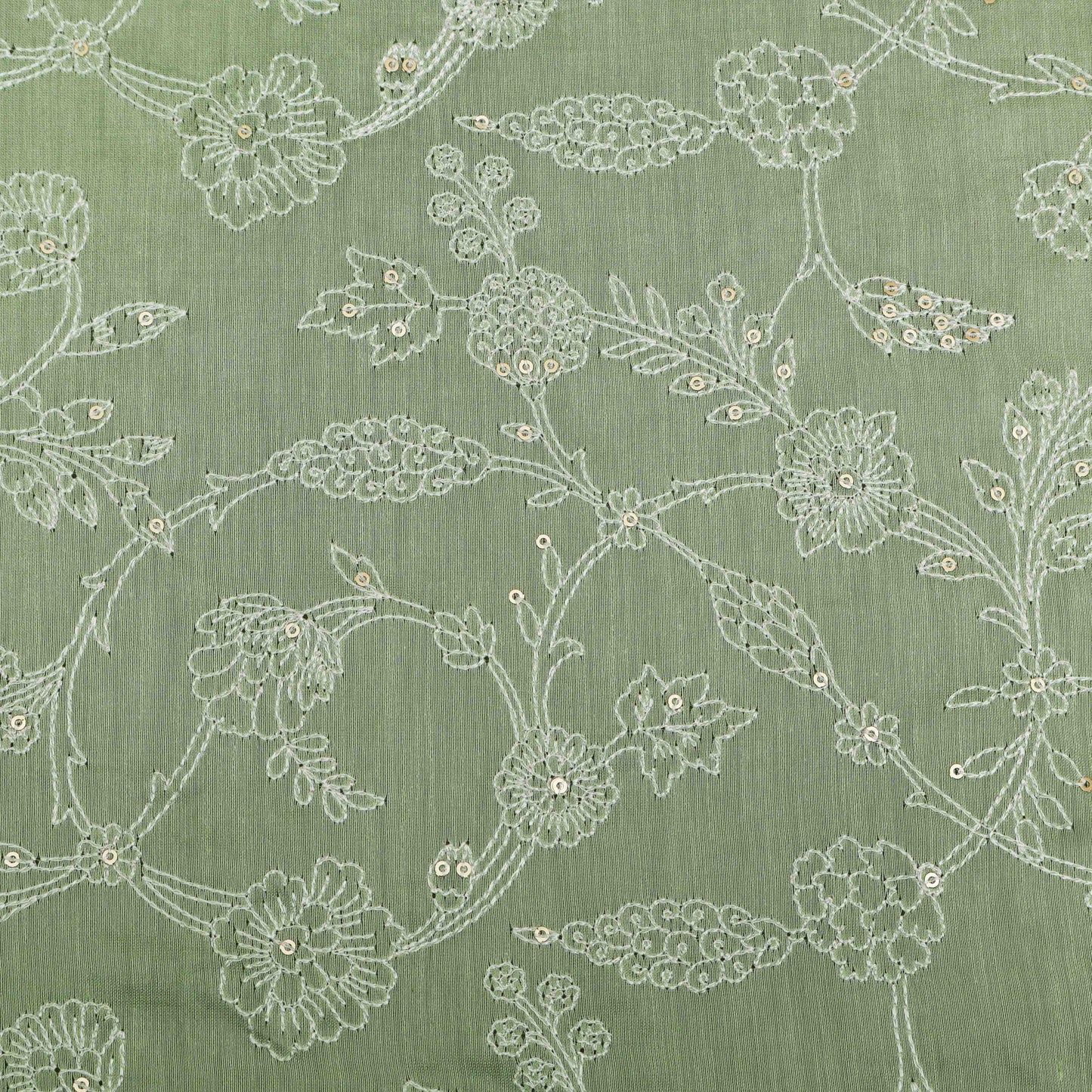 Pista Green Color Chanderi Embroidery Fabric