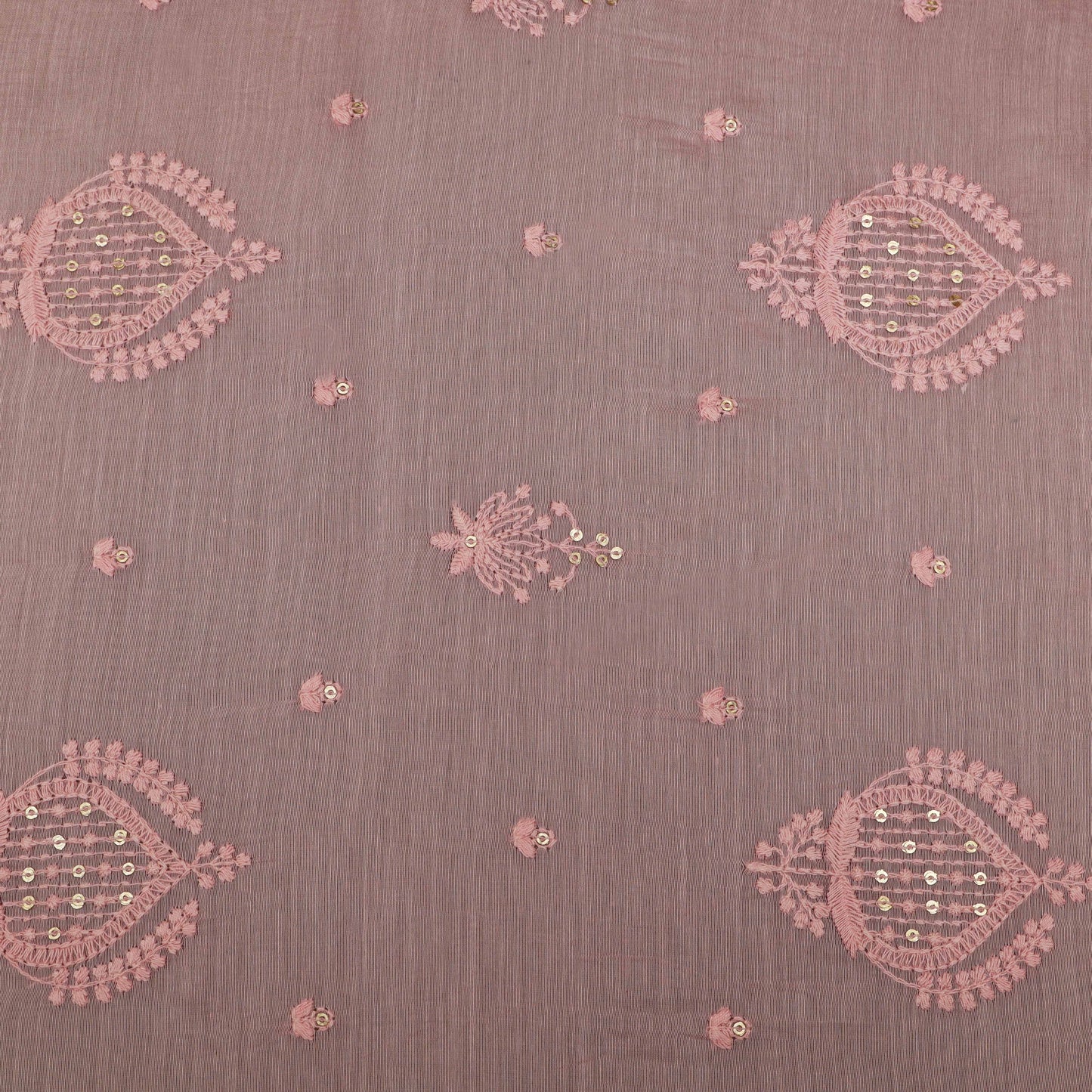 Pink Color Chanderi Embroidery Fabric