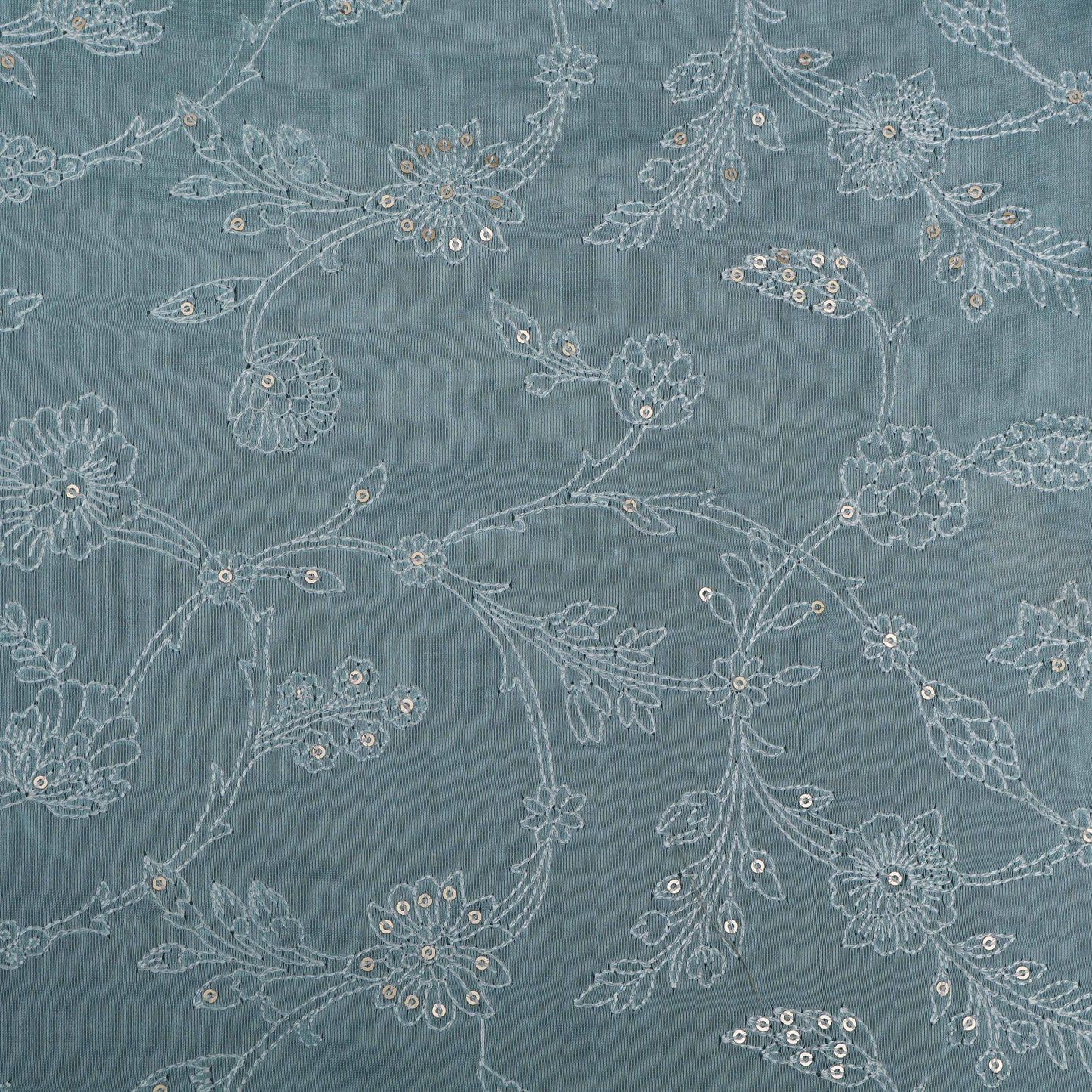 Sky Blue Color Chanderi Embroidery Fabric