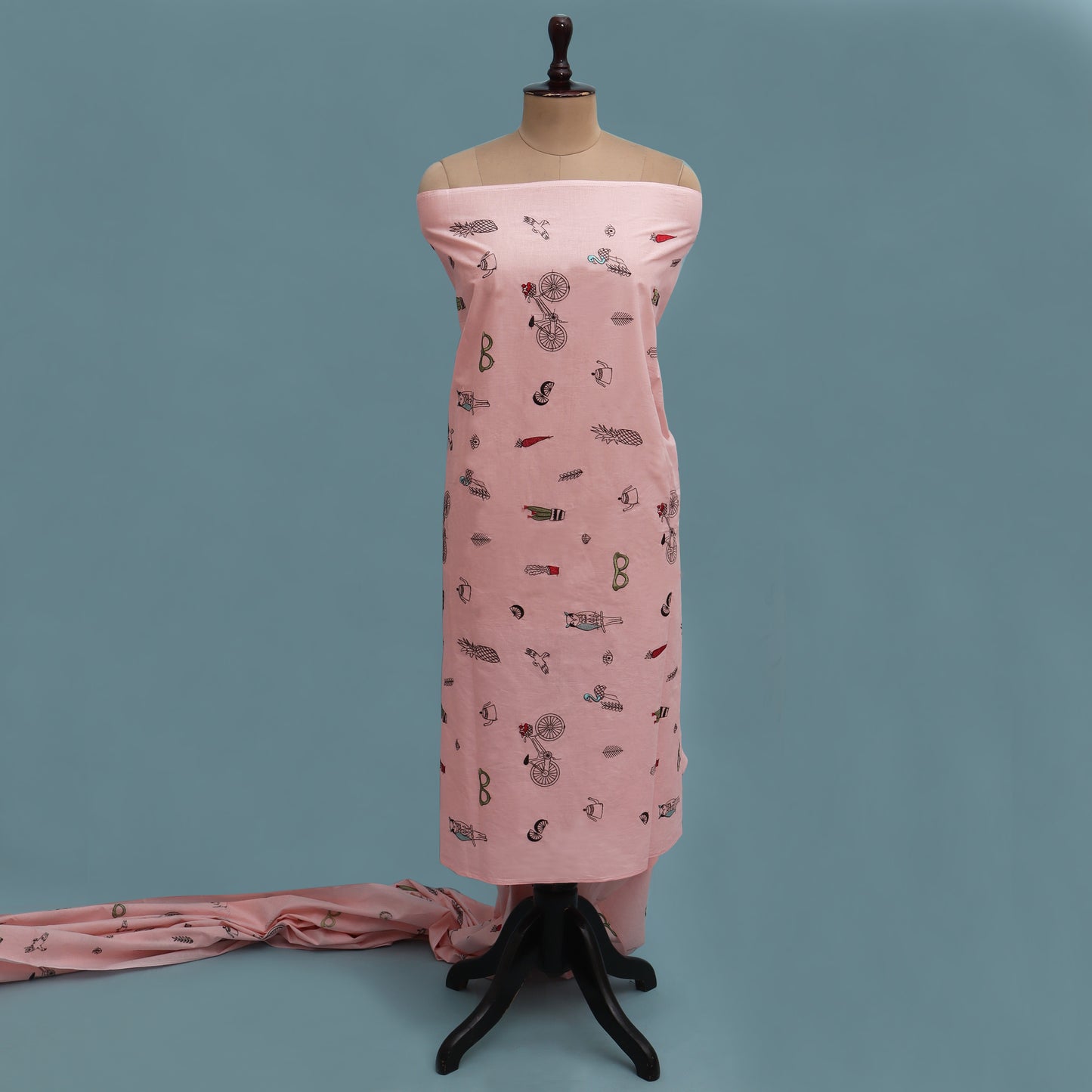 Bright Pink Color Cotton Embroidery Fabric