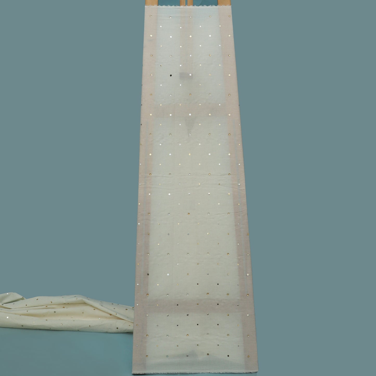 Off White Color Kora Mukesh Fabric