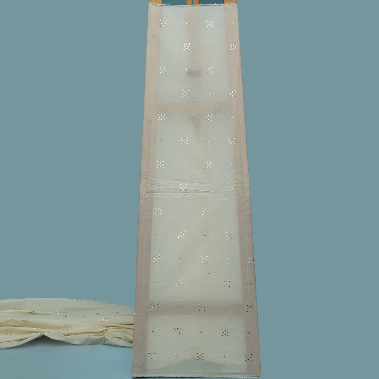 Off White Color Kora Mukesh Fabric