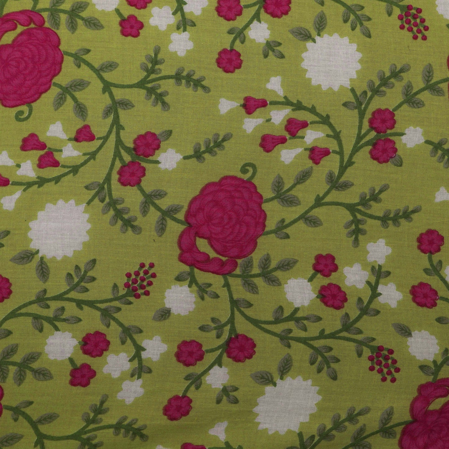 Lime Green Color Mulmul Print Fabric