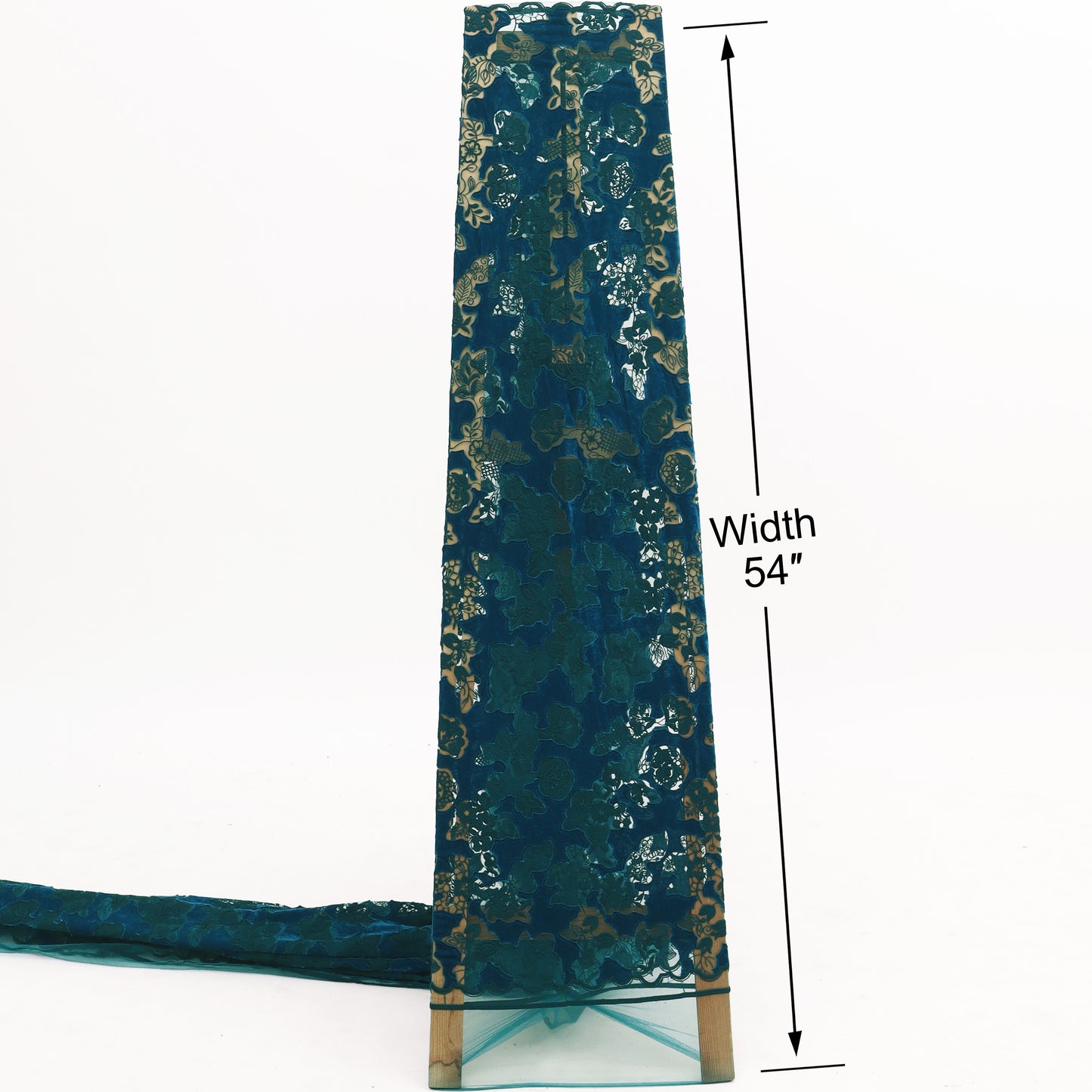 Teal Blue Velvet Net Embroidery