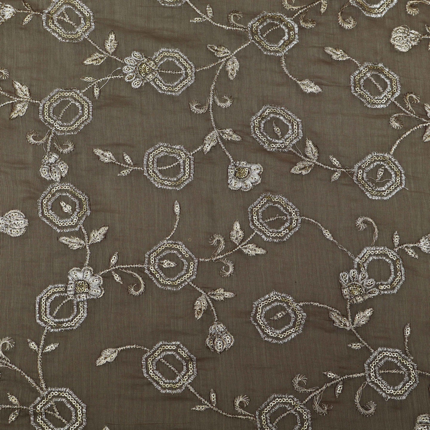 Brown Color Chanderi Embroidery Fabric