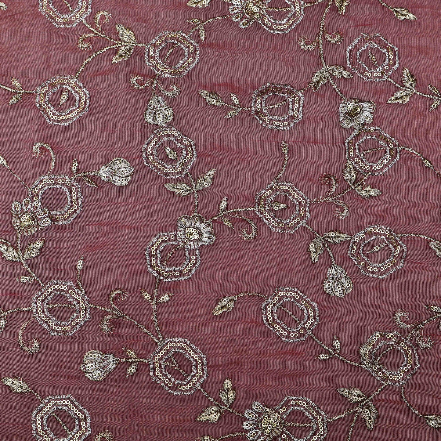 Gajri Color Chanderi Embroidery Fabric