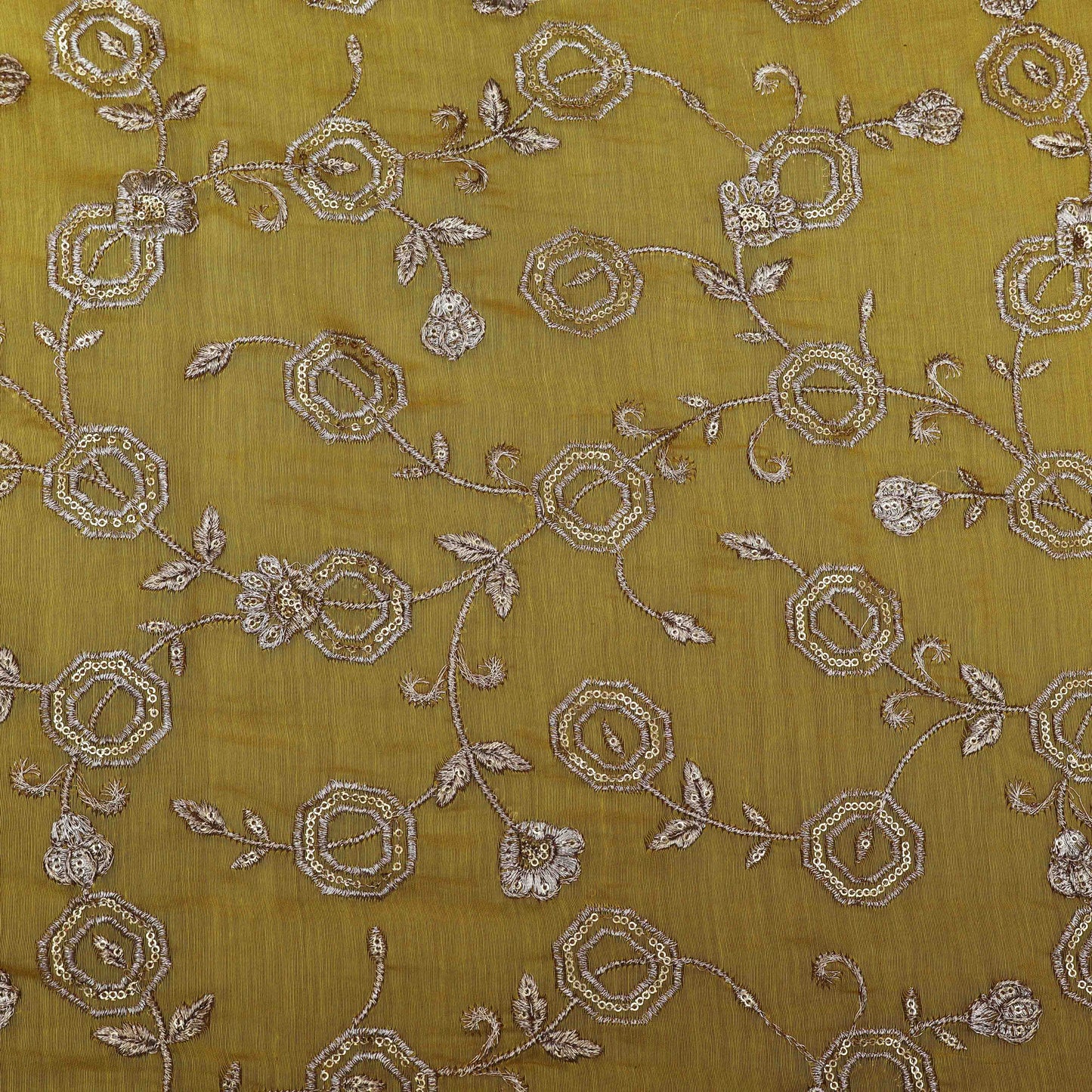 Mustard Color Chanderi Embroidery Fabric