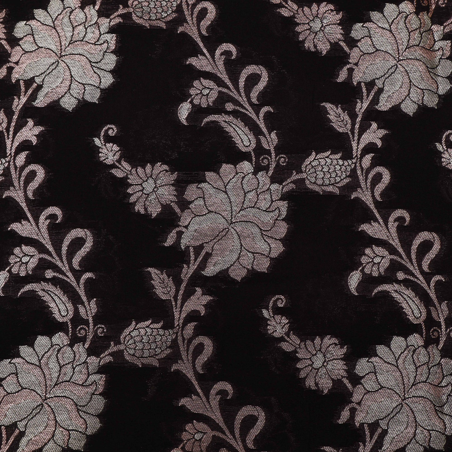 Black Color Silk Brocade Fabric